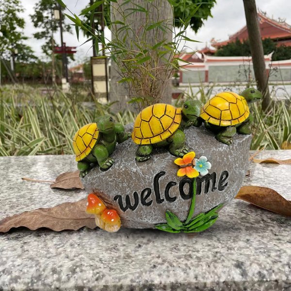 Simulerad sköldpadda sten blomkruka Harts Suckulent plantering Kreativ landskapsprydnad för hemträdgård innergård Turtle