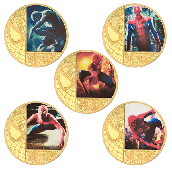 Spider-Man Coin Super Hero Jubileumsmynt Guldmetallmynt Souvenir för Samlare Fans Collection Five Combinations