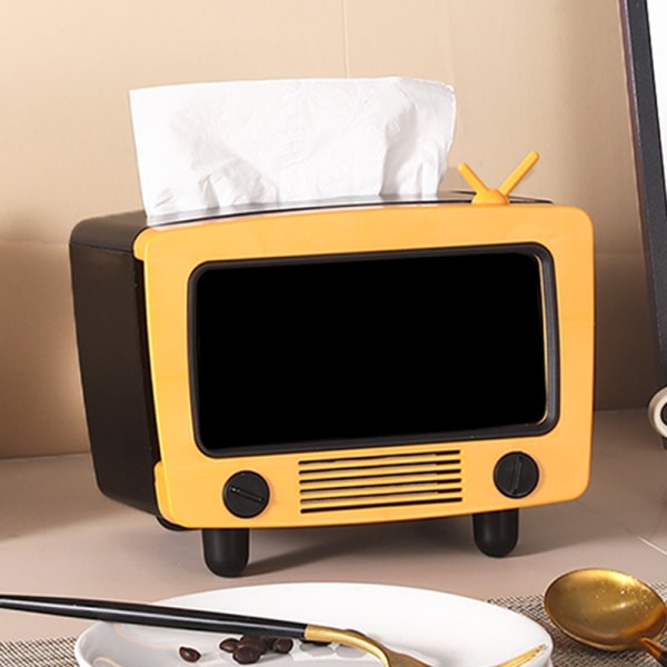 Tissue Box TV Formad Mobiltelefon Hållare Dispenser Förvaring Case Organizer Med Mobiltelefon Hållare För Hem Hotell Orange