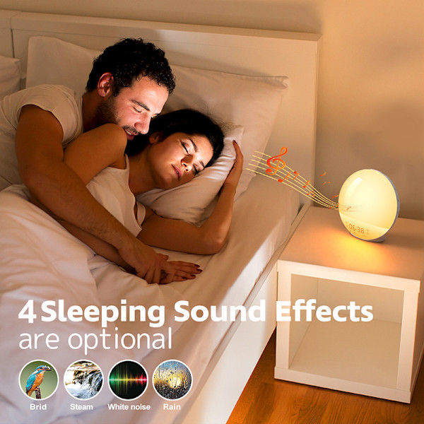 Sunrise Väckarklockor Wake-Up Light Dimbar Färgglada Lampor Radio För Barn Sovrum Kontor White  EU Plug