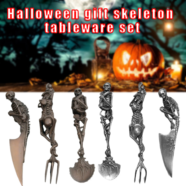 Halloween gåva skelett bestick set metall porslin Holiday Party Desktop dekoration Black