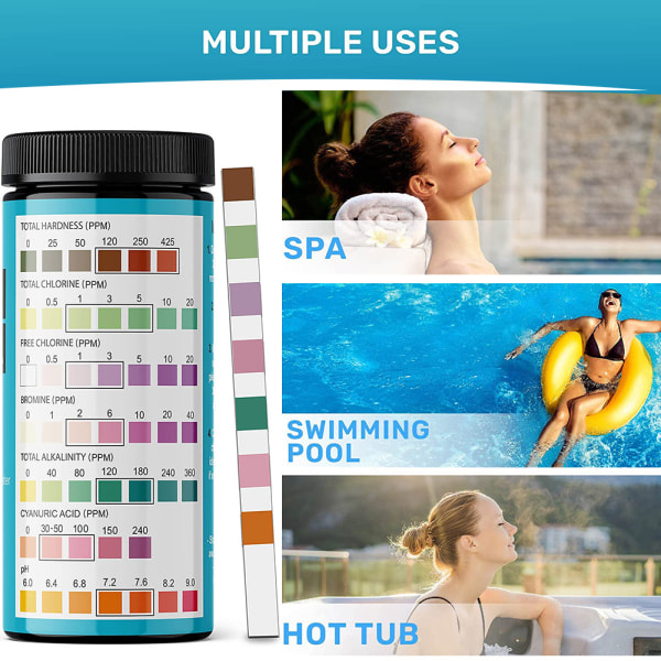7 i 1 100 st Pool Test Strips Multi-Purpose Exakt testpapper för Spa Hot Tub