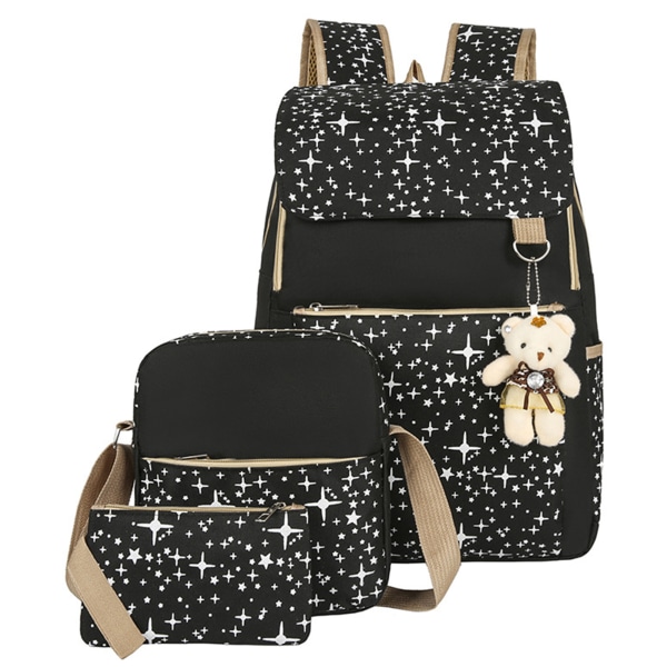 3 uppsättningar axelväska för tjejer Bear Enkel mode skolväska Set för shoppingresor Black