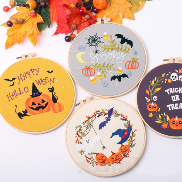 Halloween-tema broderipaket med mönster och instruktioner Korsstygnskit för vuxna nybörjare S360