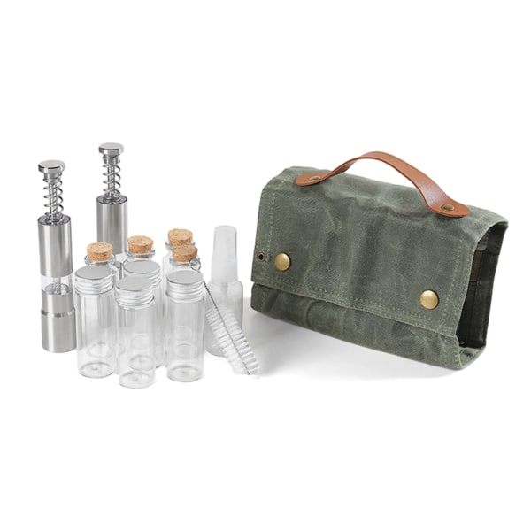Utomhusresor Kryddsats med 12 delar hängbar Multi Spice Container Bag för picknick Army Green
