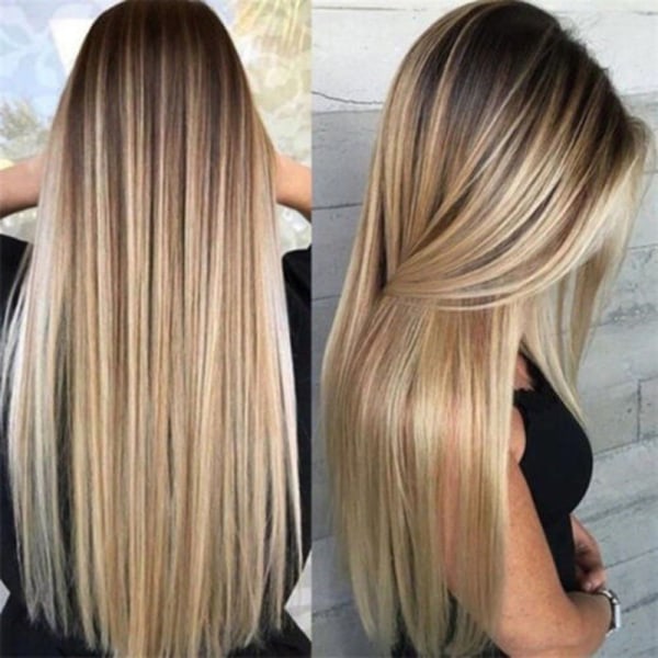 Kvinnor rakt hår peruk Syntetisk gradient svart blont hår Värmebeständig lång peruk Black