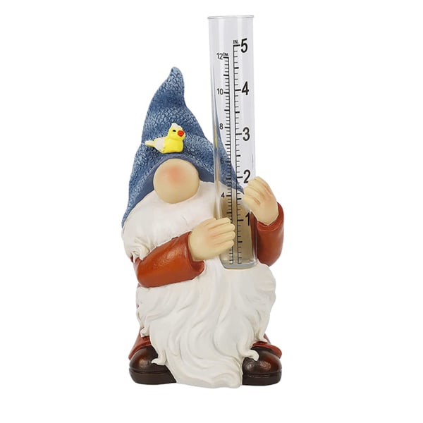 Resin Gnome Regnmätare Staty Handmålad Gnome Ornament Kreativa presenter för Utomhus Trädgård Innergårdsdekoration