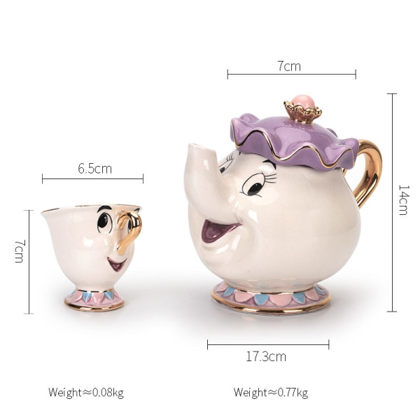 NYHET Beauty And the Beast Mrs. Potts Chip Tekanna Set Tekannor Mugg Härlig julklapp A Cup Of Blue Jug