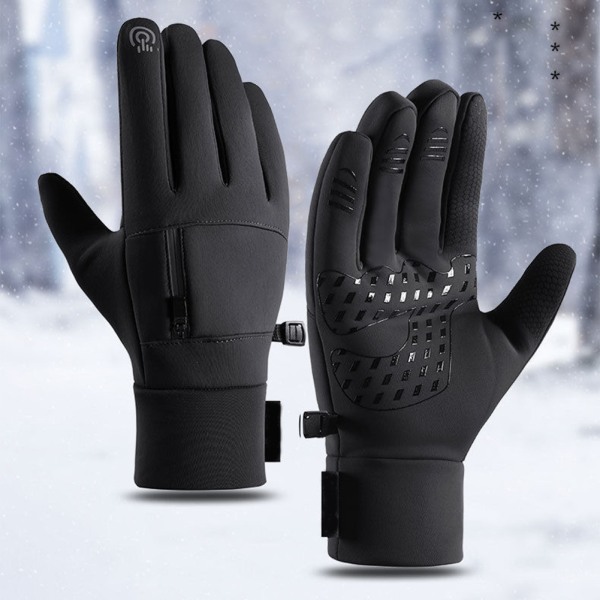 Skidhandskar med pekskärm för män med ficka Mjuka vattenavvisande thermal handskar för vandringsfiske Black M