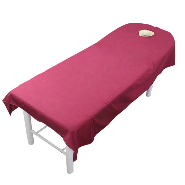 Massagebordsduk med ansiktshål Tvättbar Återanvändbar cover för skönhetssalong Enfärgad Pink 80cmx190cm Opening