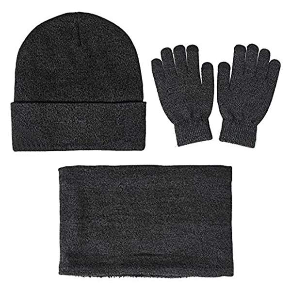 Vinter varm mössa Halsdukshandskar set Unisex vinter varm stickad mössa Halshandske för män kvinnor Black Two piece Suit