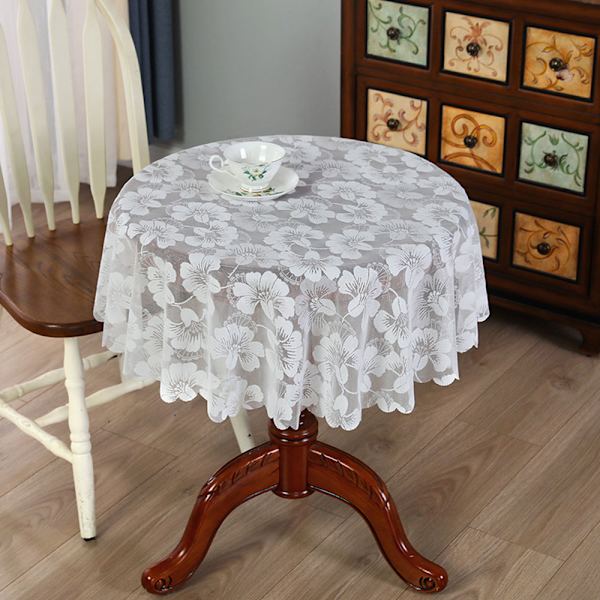 Vit färg rund spets bordsduk Snygg bordsskiva dekorativ täckning för arbetsrum hem Maple Leaf Round Diameter 150cm