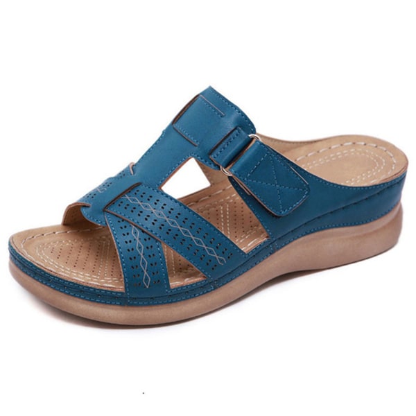 Ortopediska damskor med öppen tå sandaler Platformtofflor damer sommar Beach Gummi Mjuk sula Blue 37