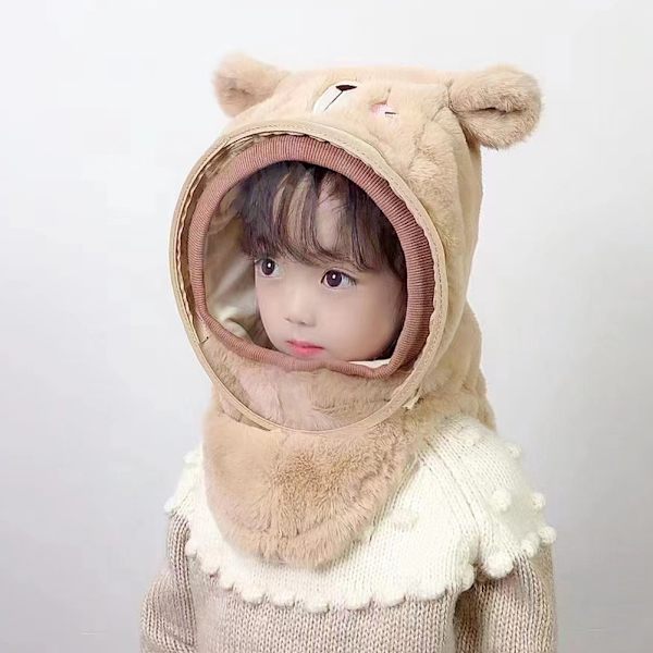 Söt tecknad mask cover hatt Anti-dimma värmande utomhus hatt för shopping Pink Rabbit ears