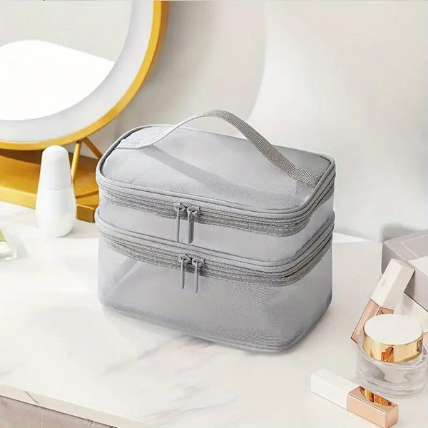 Bärbar Mesh Rese Kosmetisk Förvaringsväska Stor Kapacitet Lätt Toalettväska För Hem Hotell Makeup Single Layer