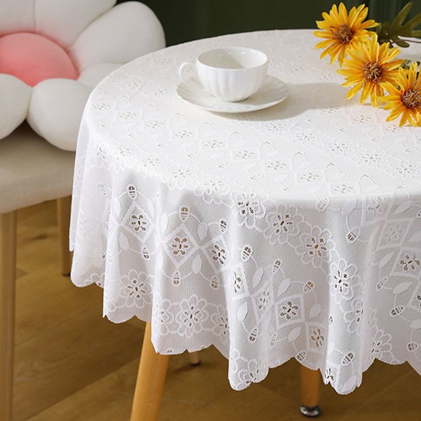 Vit färg rund spets bordsduk Snygg bordsskiva dekorativ täckning för arbetsrum hem Begonia Flower Round Diameter 150cm