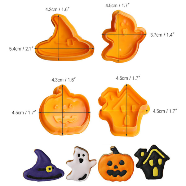 Cookie Cutter stencils med Halloween-tema 3D tecknad DIY kex mall Praktiska köksbakningsverktyg Four-piece Suit