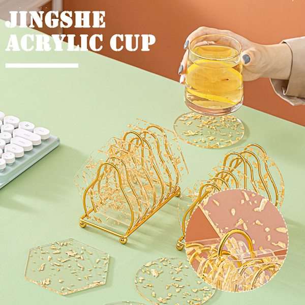 Creativity Tea Cup Pads Återanvändbara halkfria Gold Leafs koppmatta för bordsbruk Hexagon