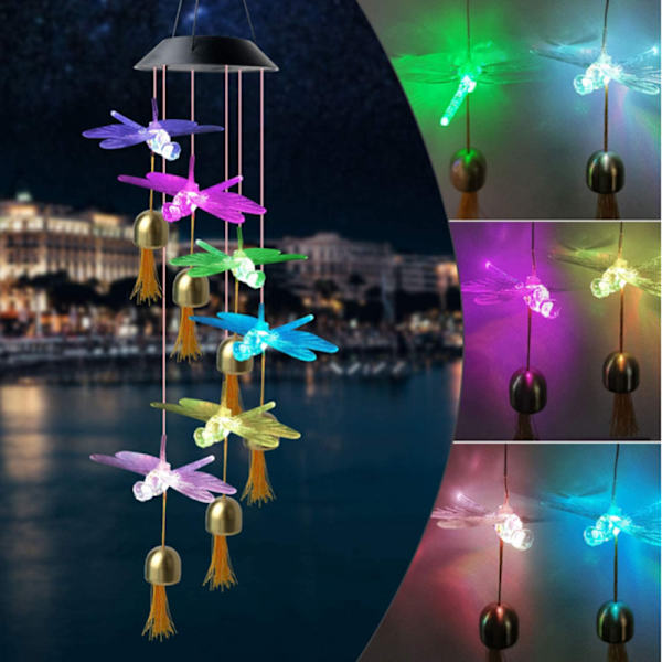 Solar Wind Chime Färgskiftande Wind Chimes Vattentät hängande dekoration för Hem Graden Office C