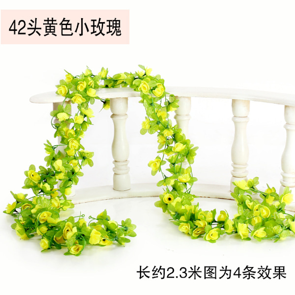 Hela 2,3 M DIY Hantverk Siden Blommor Färgglada hängande girland Konstgjord ros Heminredning Bröllopsfest Gröna löv Mode Murgröna Vine 夕阳红色