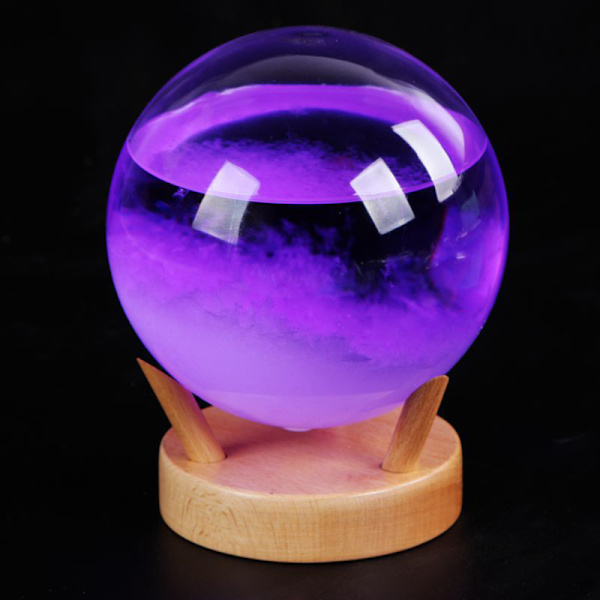 Tempest Glas Ball Predictor Färg Väderprognos Med Trä Bas Dekorativ Barometer Med LED-ljus Skrivbordsprydnad Purple