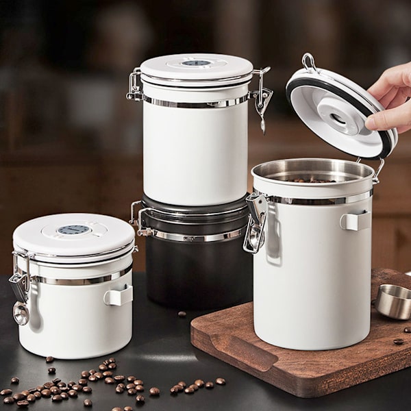 Rostfritt Stål Kanister med Sked & Datumspårare Kaffeburkar Förvaringsbehållare För Tea Socker Mjöl silver 1.5L