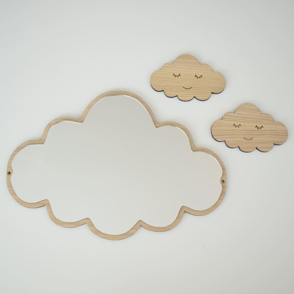 Trä dekorativ spegel för barn väggdekoration tecknad form konstverk prydnad för hem Irregular Clouds