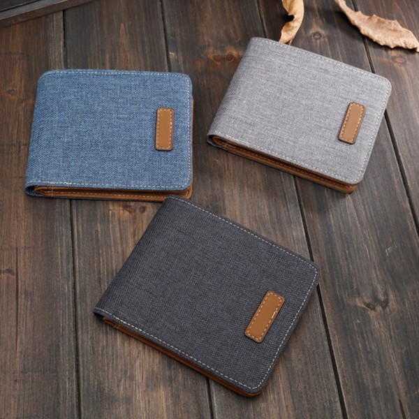 Kort canvas plånbok herr Japansk koreansk version Casual Retro Pengar Klämma Horisontell Slim Card Horder Gray Horizontal