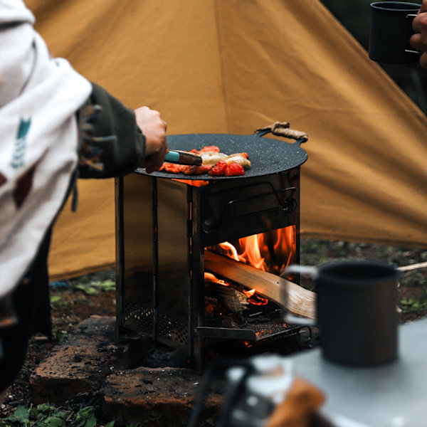 Vikbar Campingvedspis, Bärbar Utomhus BBQ-Spis för Utomhusaktiviteter Silver