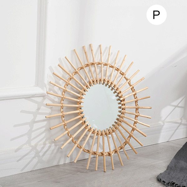 Handgjord stickningsspegel med flätad bindram Boho-stil dekorativ konst hemprydnad P