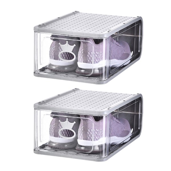 5 st transparenta stapelbara skoskåp förtjockade dammsäkra plast clamshell lådtyp skoförvaringslåda arrangör Gray 2pcs