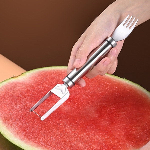 2 i 1 vattenmelon skärgaffel med ergonomiskt grepp Enkel rengöring Återanvändbara fruktskärare för sommarfest round 2pcs