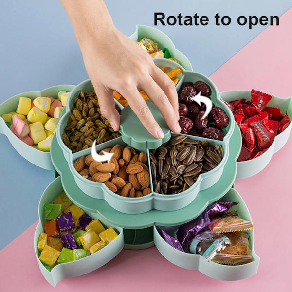 Kronbladsformad Roterande Snack Box Bord Godis Snacks Förvaringsbricka Dubbellager Hushåll Pink