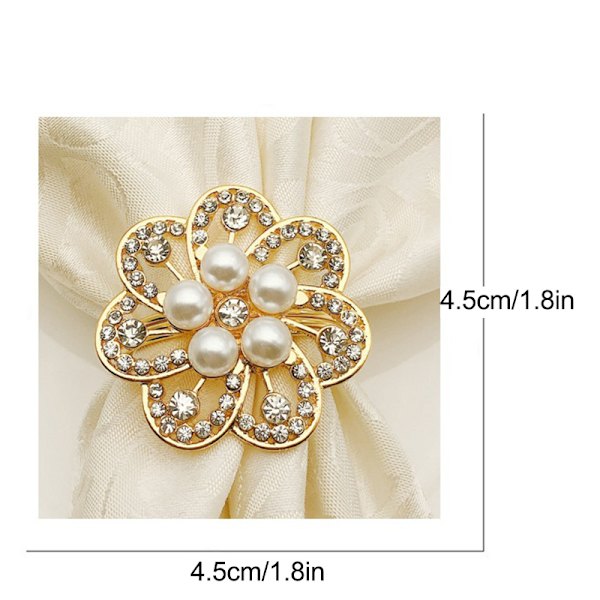 Servettknapp Hotell Serviser Pearl Flower Diamonds Festival Servettspänne Bord Tillbehör Imitation Gold 6 Piece Set