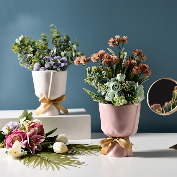 Creatives Bukett Keramik Blomvaser Hem Modern Elegant Inredning Unik Design För Hemmakontoret Ornament Pink
