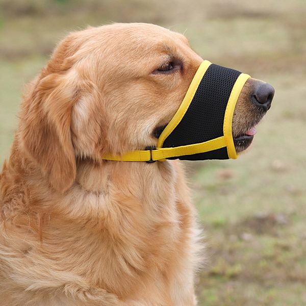 Anti-bite Mesh Nosparti För Hund Justerbart Andas Hund Cover För Utomhus Yellow L