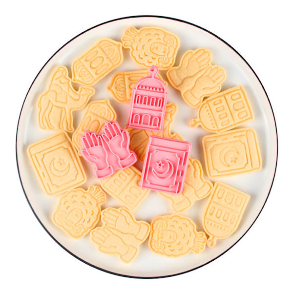 Eid Mubarak Cookie Cutter Multipurpose DIY Fondant Cake Godis 3D Kex Stencil Praktisk köksbakning prylar Eid B 6Pcs  Set