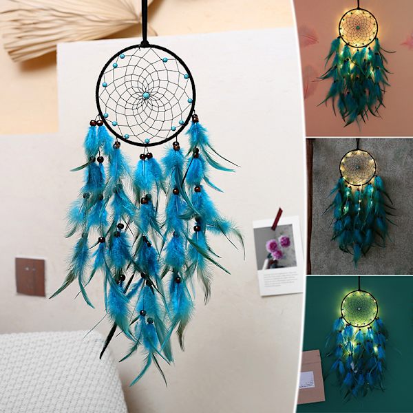 Blue Feathers Dream Catcher Vacker handgjord Makrame Dream Catcher för vägghängande dekor