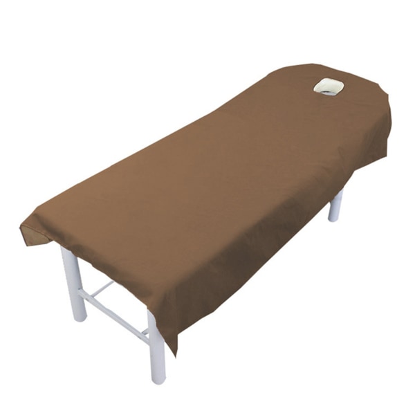 Massagebordsduk med ansiktshål Tvättbar Återanvändbar cover för skönhetssalong Enfärgad Coffee 80cmx190cm Opening