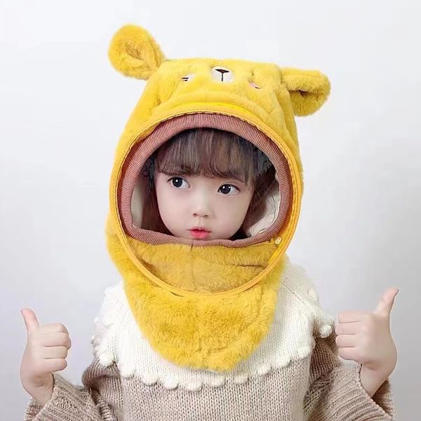 Söt tecknad mask cover hatt Anti-dimma värmande utomhus hatt för shopping Khaki Rabbit ears