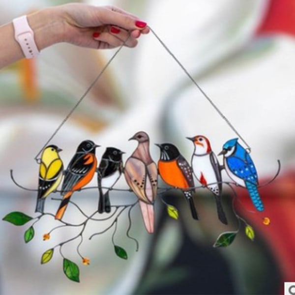 Flerfärgade fåglar hängande hänge med tråd Anpassa hängbar dekoration för hemträdgård 4 Birds