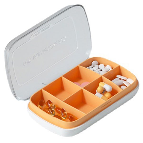 Pill Box Organizer Rese Case med 7 fack 7 dagars pillerbox med genomskinligt lock för piller Fiskoljor Orange