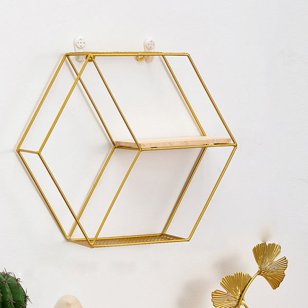 Multifunktion Nordic Light Lyx Vindjärn Geometrisk Väggdekoration För Hem Vardagsrum Hexagon Shelving