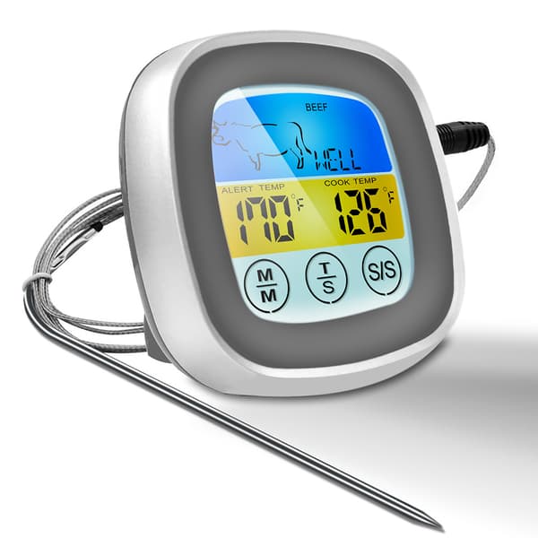 Kötttermometer Digital BBQ Ugn Matlagning Pekskärm för Grill Köksstekning Gray