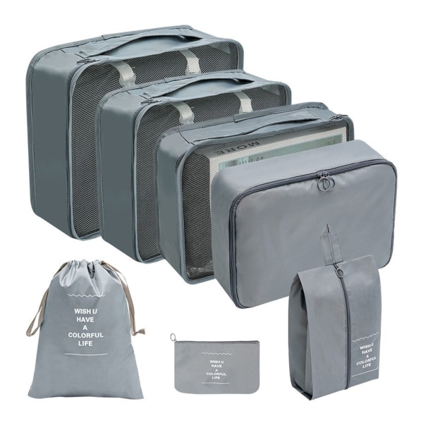 7st bärbar enfärgad reseförvaringsväska med stor kapacitet resepåse för affärsresa Grey