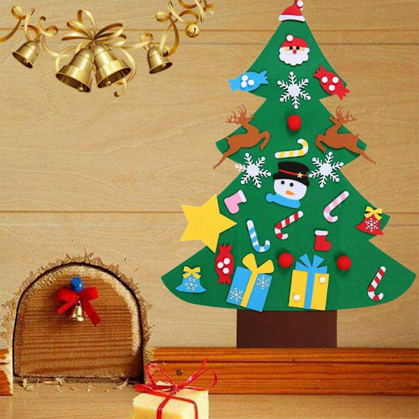 DIY filt julgran med återanvändbar prydnad icke-vävd hängande julfestival dekoration set för väggdörr Christmas Tree Velcro