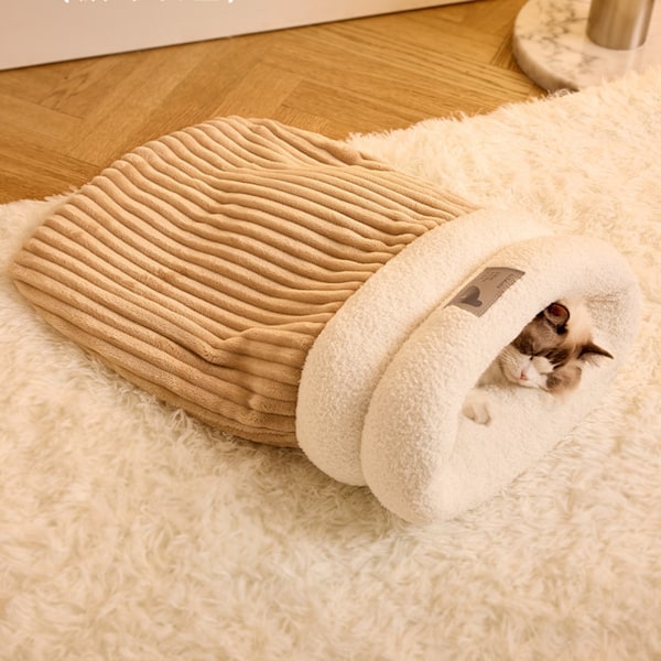 Vintersovsäck för Katt, Mysig Plush Varm Kattpåse Super Mjuk Tjock Husdjurs Skydd för inomhus Grey M