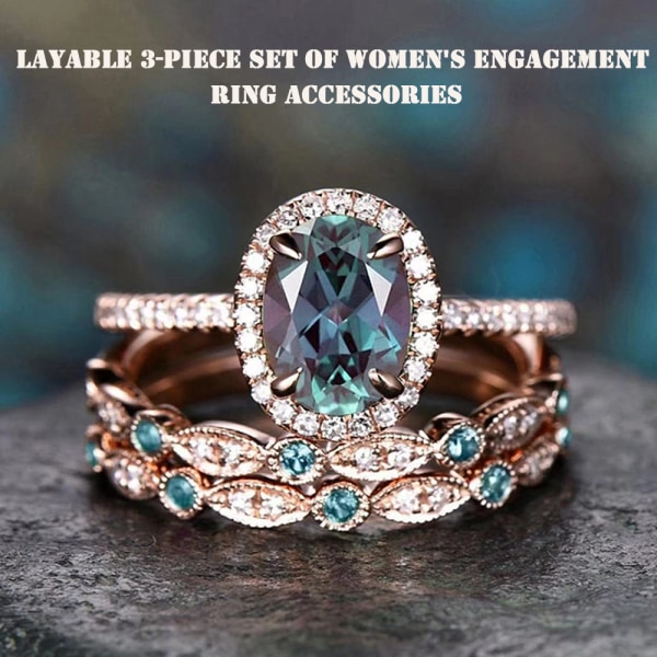 3st glänsande vintage ovala ringar set snygga fingerringar Förlovningsbröllopspresenter 8