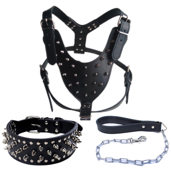 Dubbat läderhalsband för hundhalsband Set för Pitbull Mastiff-djurhalsband L