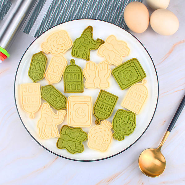 Eid Mubarak Cookie Cutter Multipurpose DIY Fondant Cake Godis 3D Kex Stencil Praktisk köksbakning prylar Eid B 6Pcs  Set